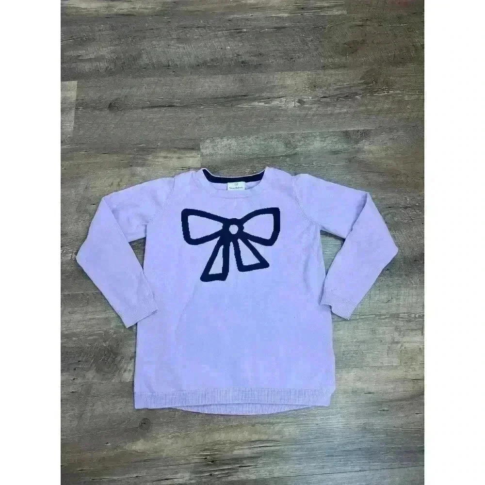 Hanna Andersson Purple Bow Sweater Youth Pullover Combed Cotton Size 140 (10)